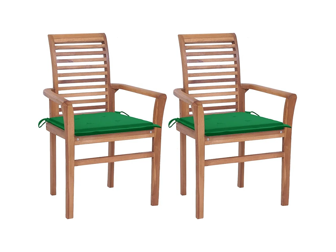 Eetkamerstoelen 2 stuks met groene kussens Massief teakhout