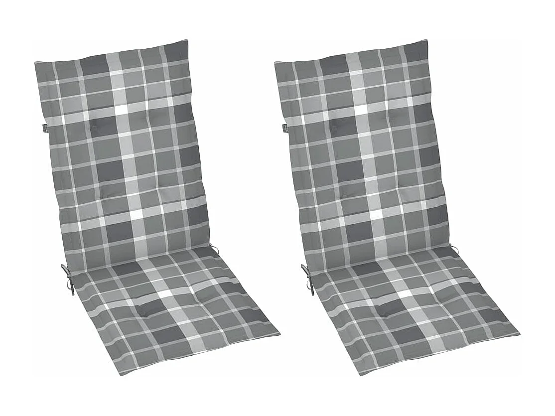 Juego de 2 sillas de jardín y cojines a cuadros gris teca.