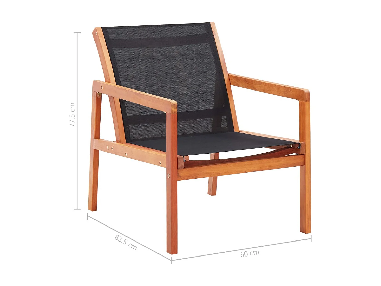 Silla de jardín Negro Madera maciza de eucalipto y textileno