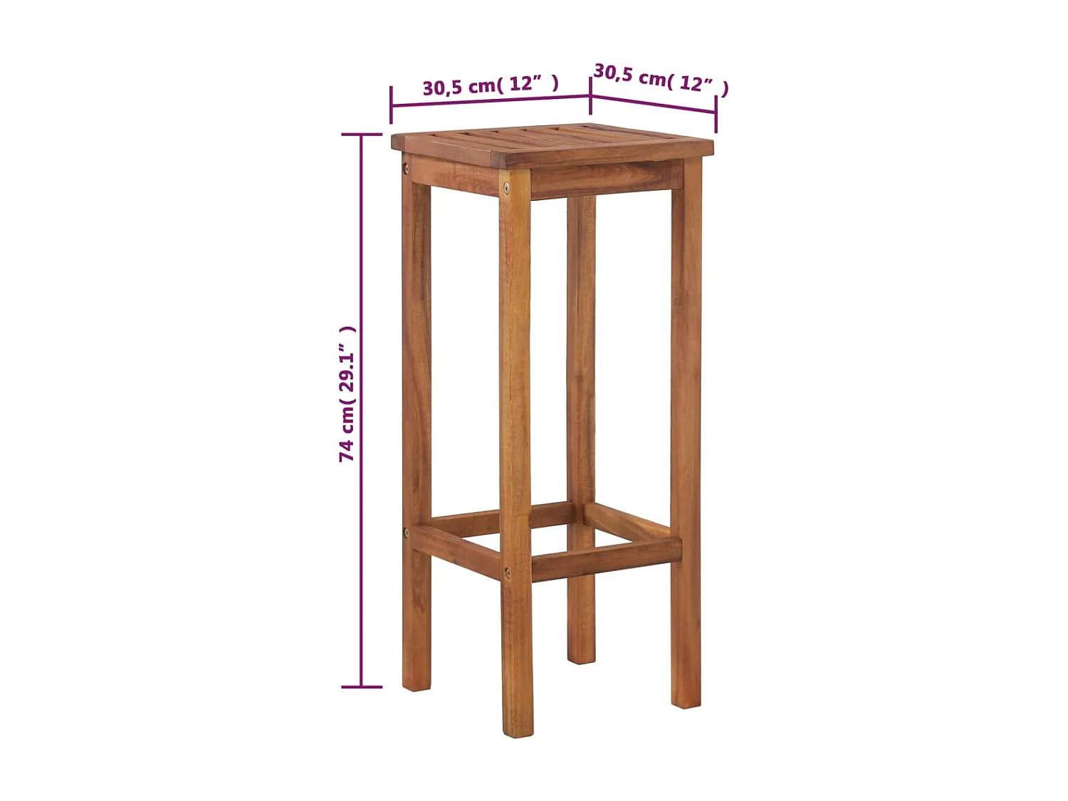 Conjunto de 2 bancos altos em madeira de acácia maciça