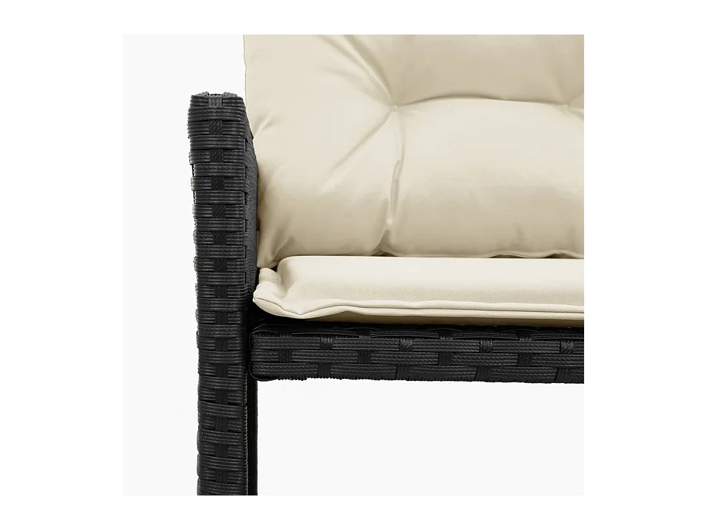 Divano da giardino con tavolo e cuscini neri a L