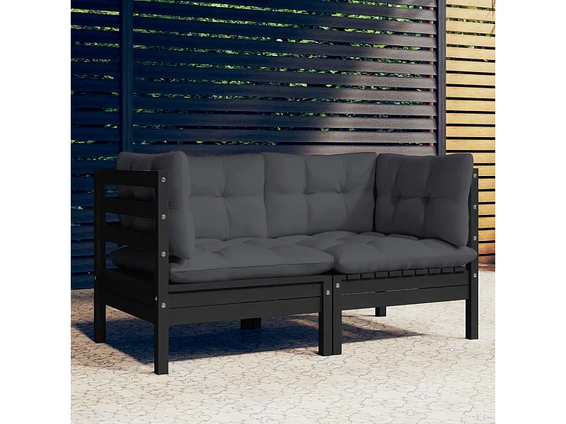 Canapé 2 places de jardin avec coussins anthracite Bois de pin