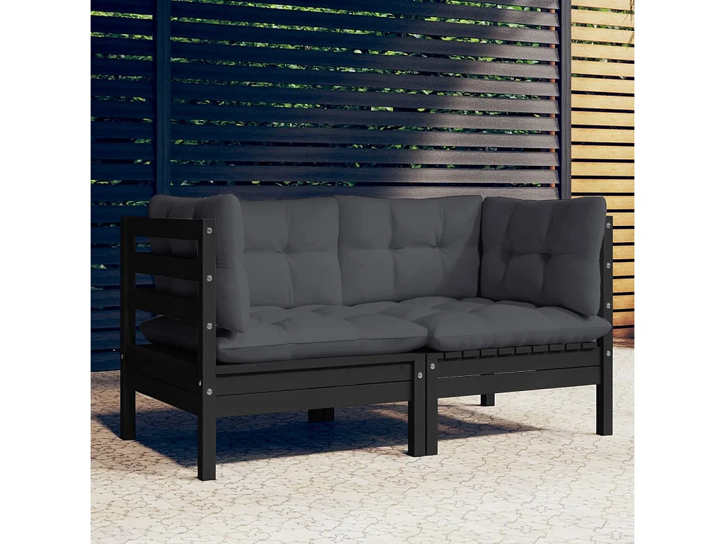 2-Sitzer-Gartensofa mit anthrazitfarbenen Kissen aus Kiefernholz