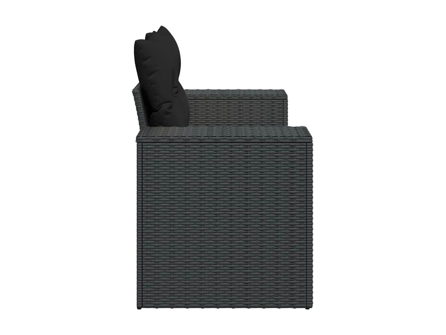 Divano da giardino con cuscini a 2 posti, resina intrecciata nera