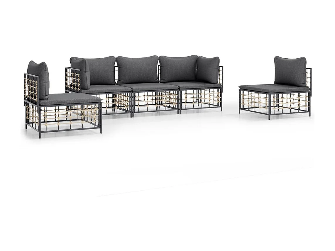 Salon de jardin 5 pcs avec coussins anthracite résine tressée