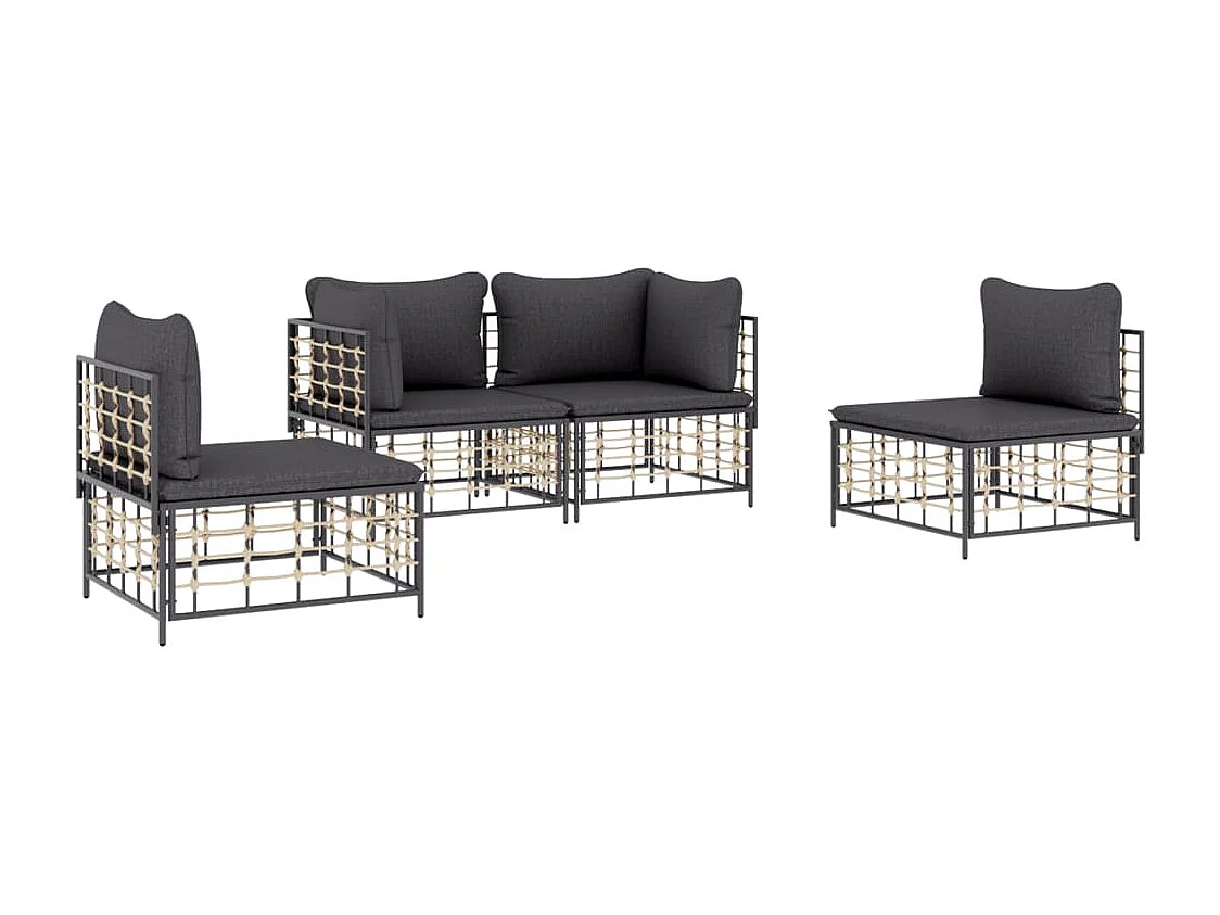 Salon de jardin 4 pcs avec coussins anthracite résine tressée