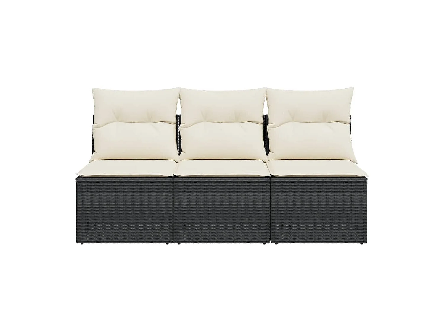 Divano da giardino con cuscini a 3 posti, resina intrecciata nera