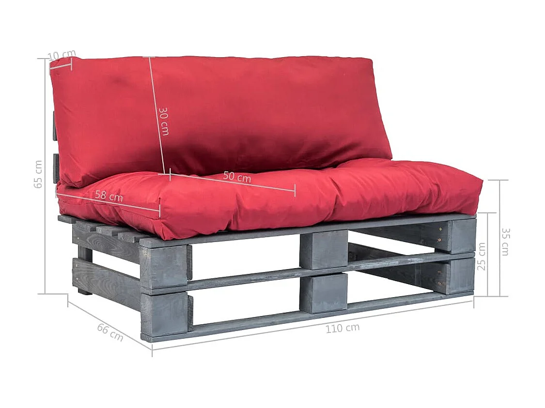 Canapé de jardin palette avec coussins rouge Pinède
