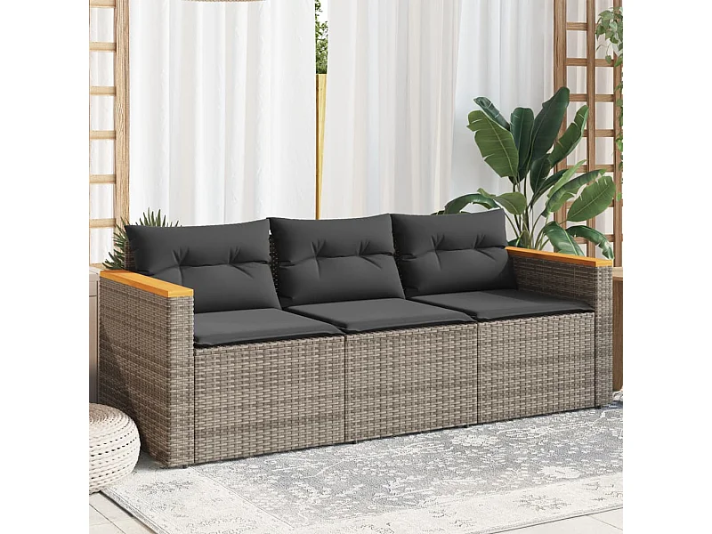 Gartensofa mit 3-Sitzer-Kissen aus grauem Kunstharzgeflecht