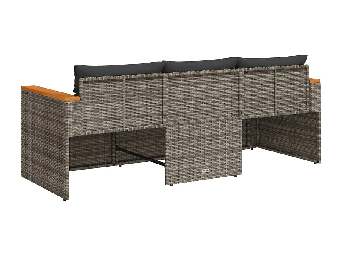 Divano da giardino con cuscini in resina intrecciata grigia a 3 posti