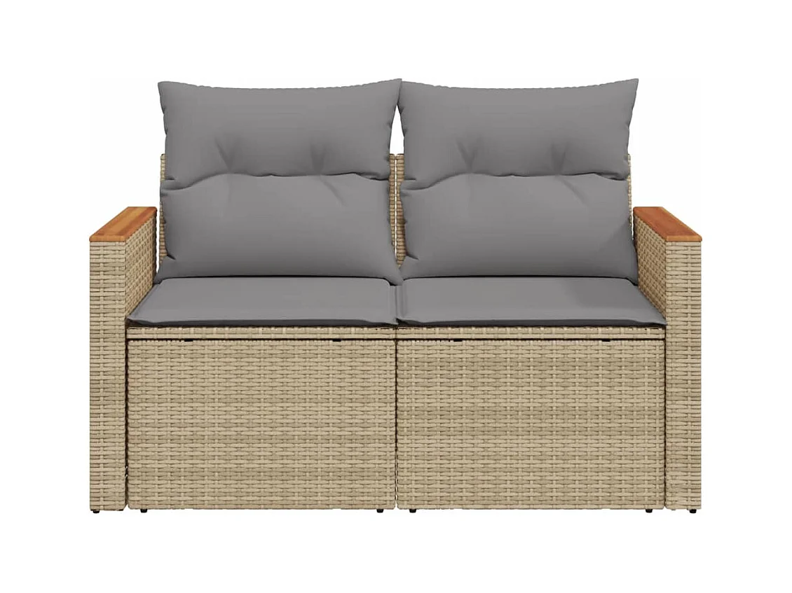Canapé de jardin avec coussins 2 places beige résine tressée