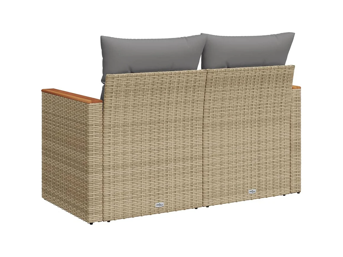 Canapé de jardin avec coussins 2 places beige résine tressée