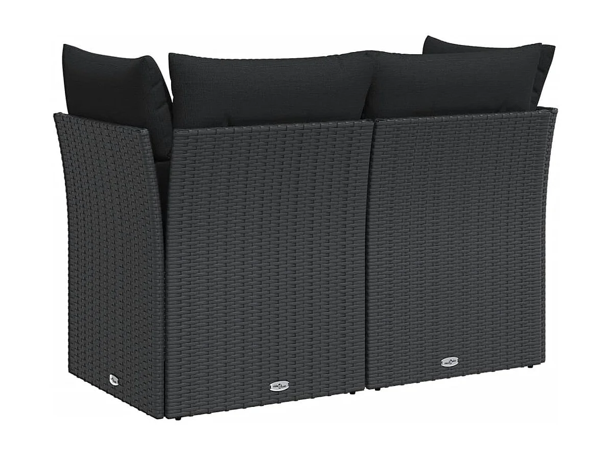 Canapé de jardin avec coussins 2 places noir résine tressée