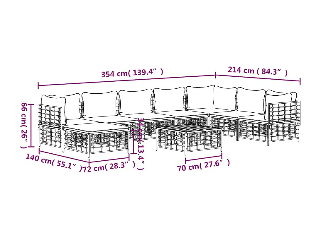 9 peças de móveis de jardim com almofadas de resina tecida antracite
