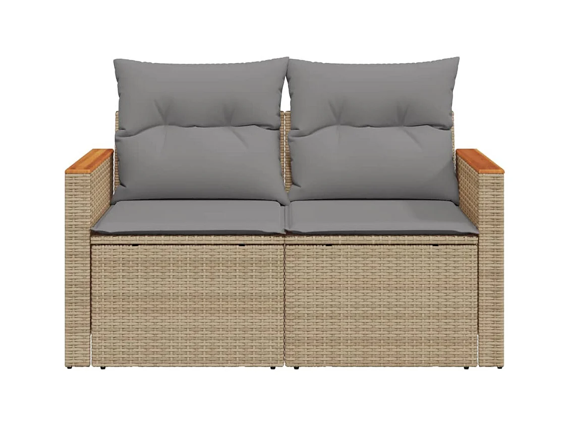 Canapé de jardin avec coussins 2 places beige résine tressée