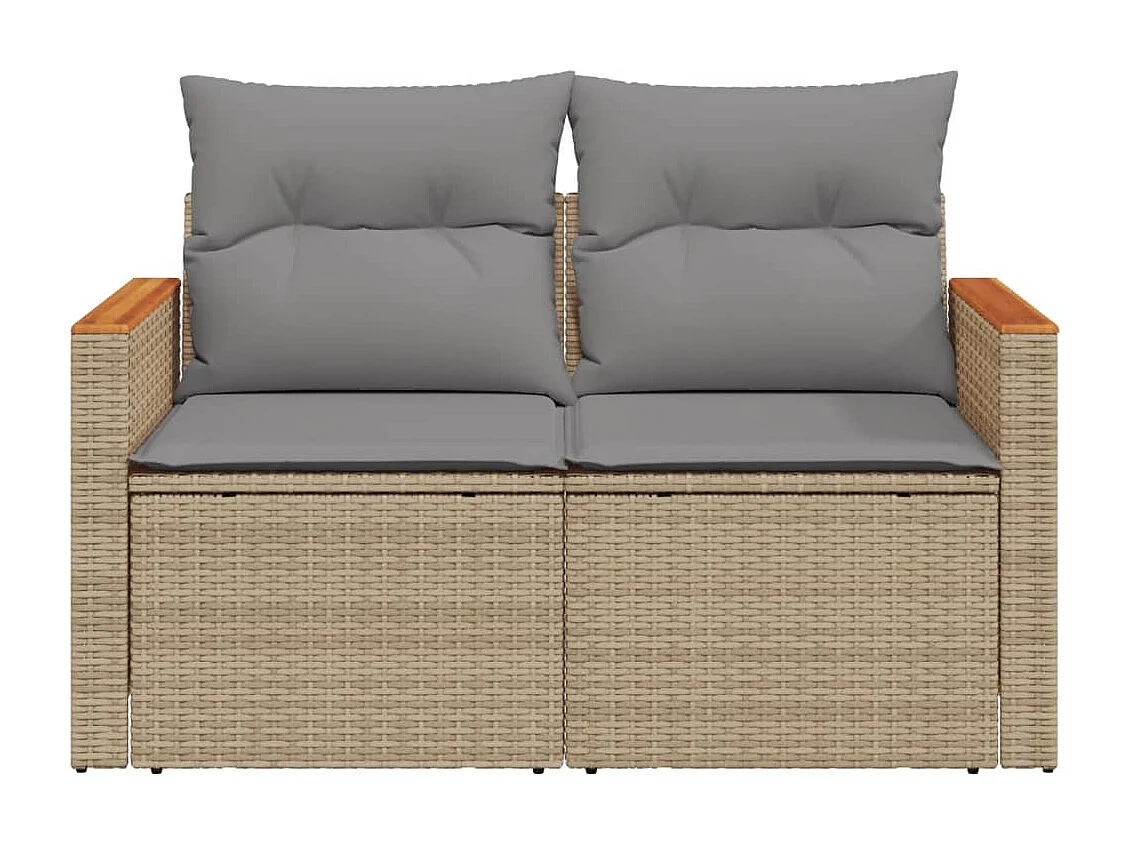 Divano da giardino con cuscini in resina intrecciata beige a 2 posti