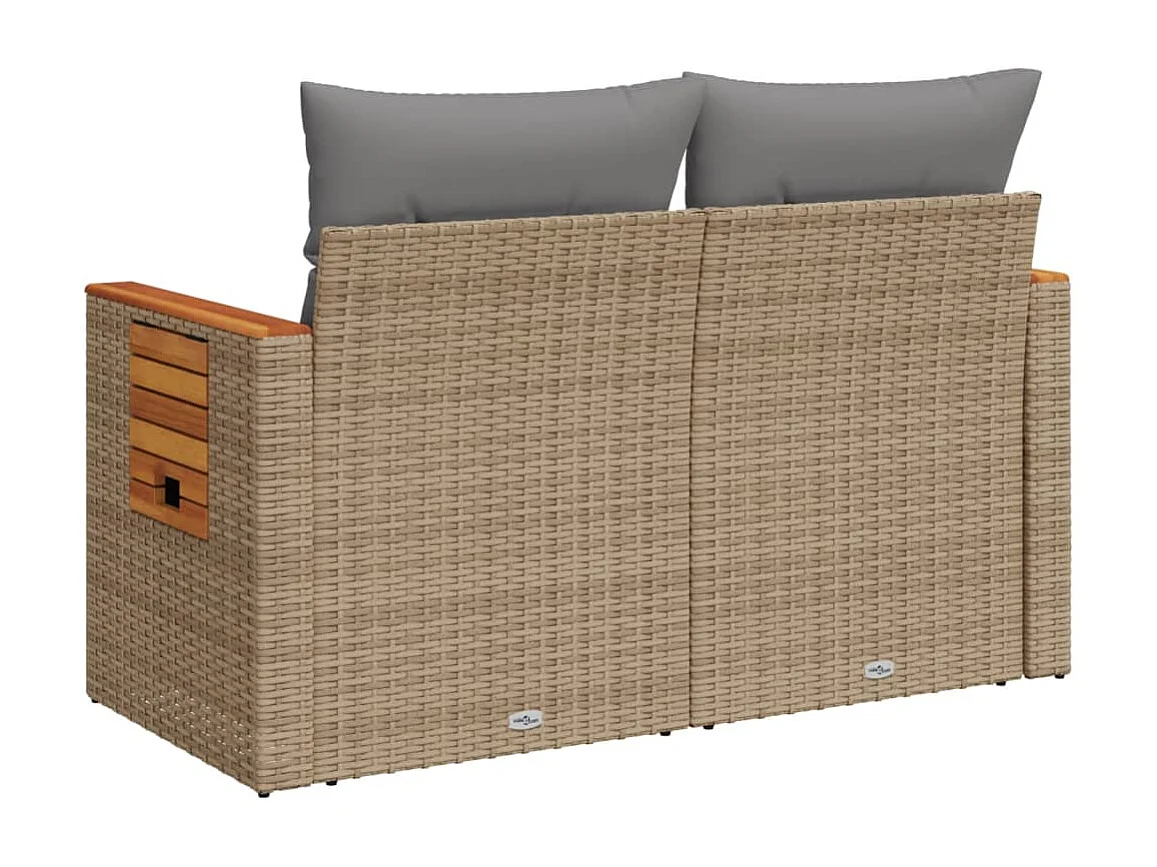 Divano da giardino con cuscini in resina intrecciata beige a 2 posti