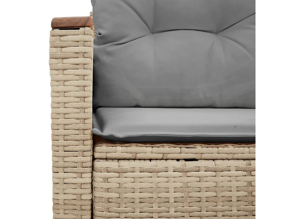 Divano da giardino con cuscini in resina intrecciata beige a 2 posti