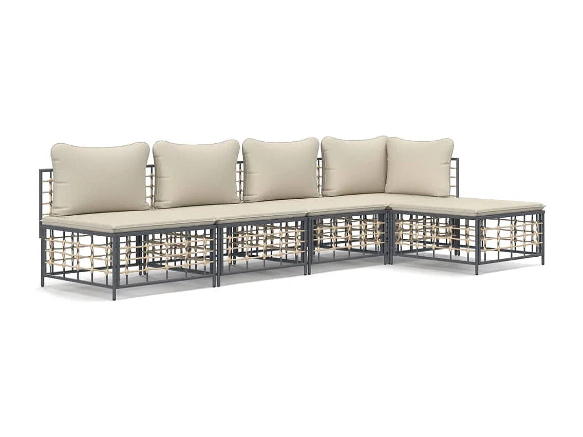 Salon de jardin 5 pcs avec coussins anthracite résine tressée