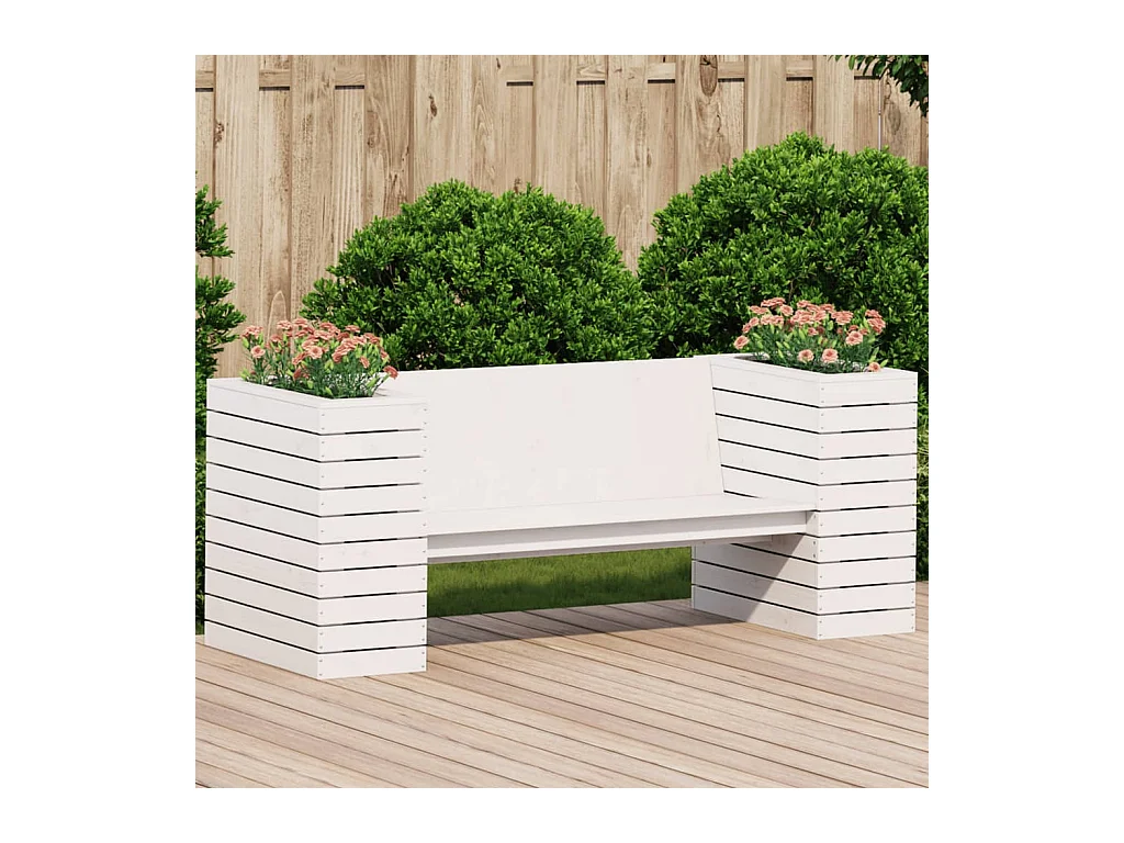 Banc avec jardinières blanc 167,5x60x65 cm bois massif de pin