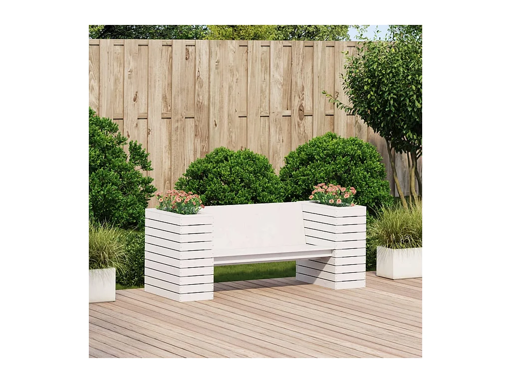 Banc avec jardinières blanc 167,5x60x65 cm bois massif de pin