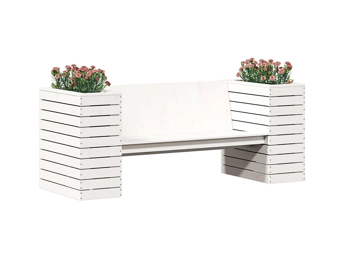 Banc avec jardinières blanc 167,5x60x65 cm bois massif de pin