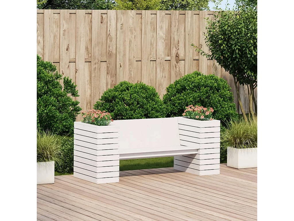 Banc avec jardinières blanc 167,5x60x65 cm bois massif de pin
