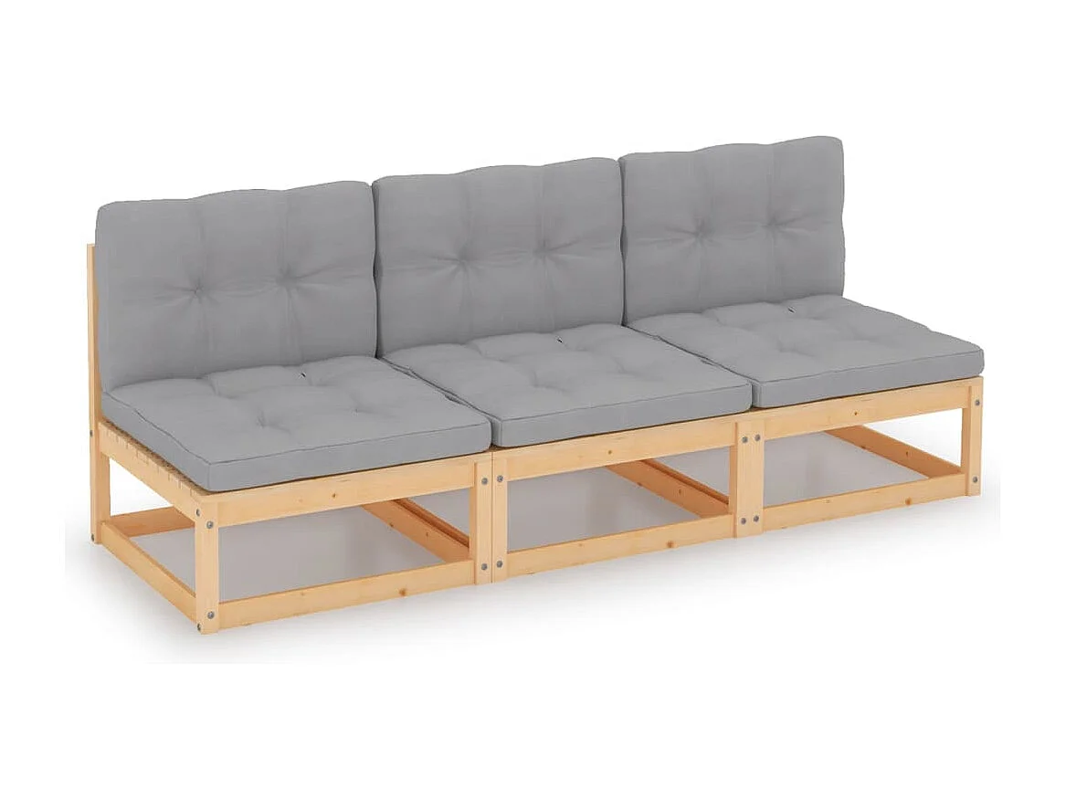3-Sitzer-Sofa mit Kissen. Massives Kiefernholz