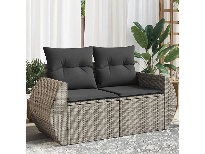 2-Sitzer-Gartensofa mit grauen geflochtenen Harzkissen