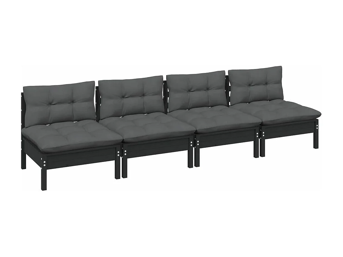 Canapé 4 places de jardin avec coussins anthracite Bois de pin