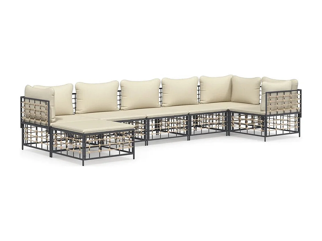 Salon de jardin 7 pcs avec coussins anthracite résine tressée