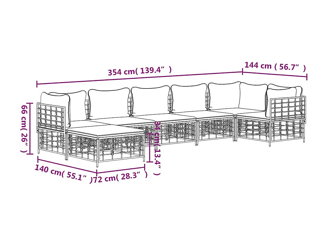 Salon de jardin 7 pcs avec coussins anthracite résine tressée