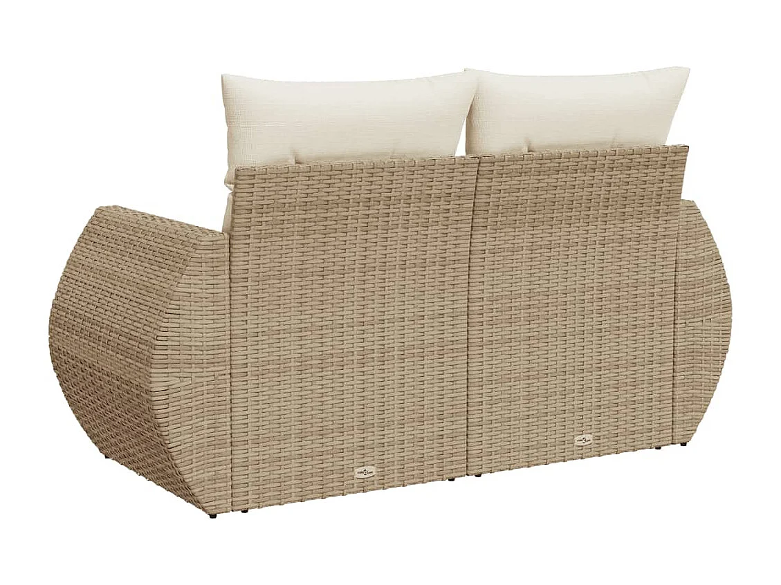 Canapé de jardin avec coussins 2 places beige résine tressée