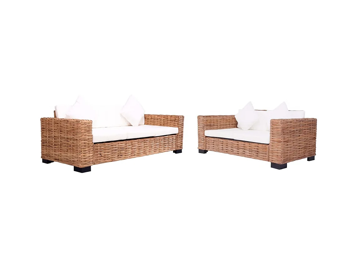 Set divano da giardino 2 pezzi con cuscini Rattan naturale