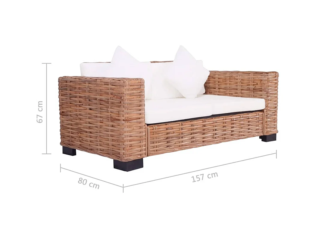 Set divano da giardino 2 pezzi con cuscini Rattan naturale
