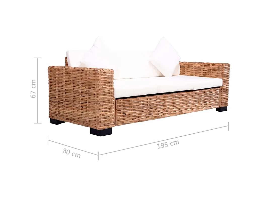 Set divano da giardino 2 pezzi con cuscini Rattan naturale