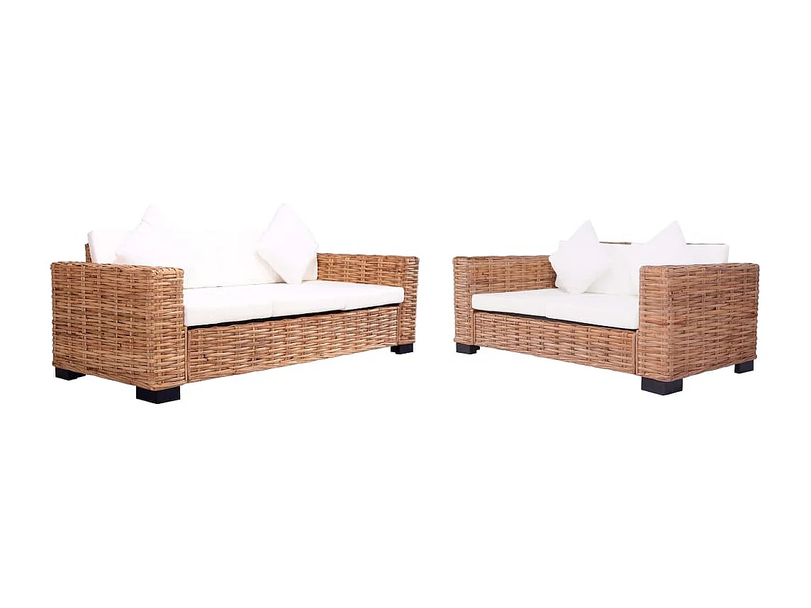 Conjunto de sofás de jardín 2 piezas con cojines Ratán natural