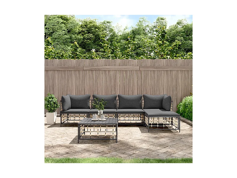 6 stuks tuinmeubelen met antraciet geweven harskussens