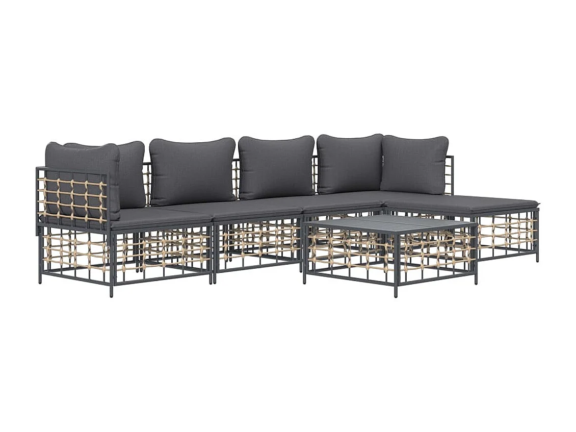 Salon de jardin 6 pcs avec coussins anthracite résine tressée
