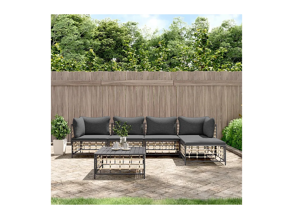 Salon de jardin 6 pcs avec coussins anthracite résine tressée
