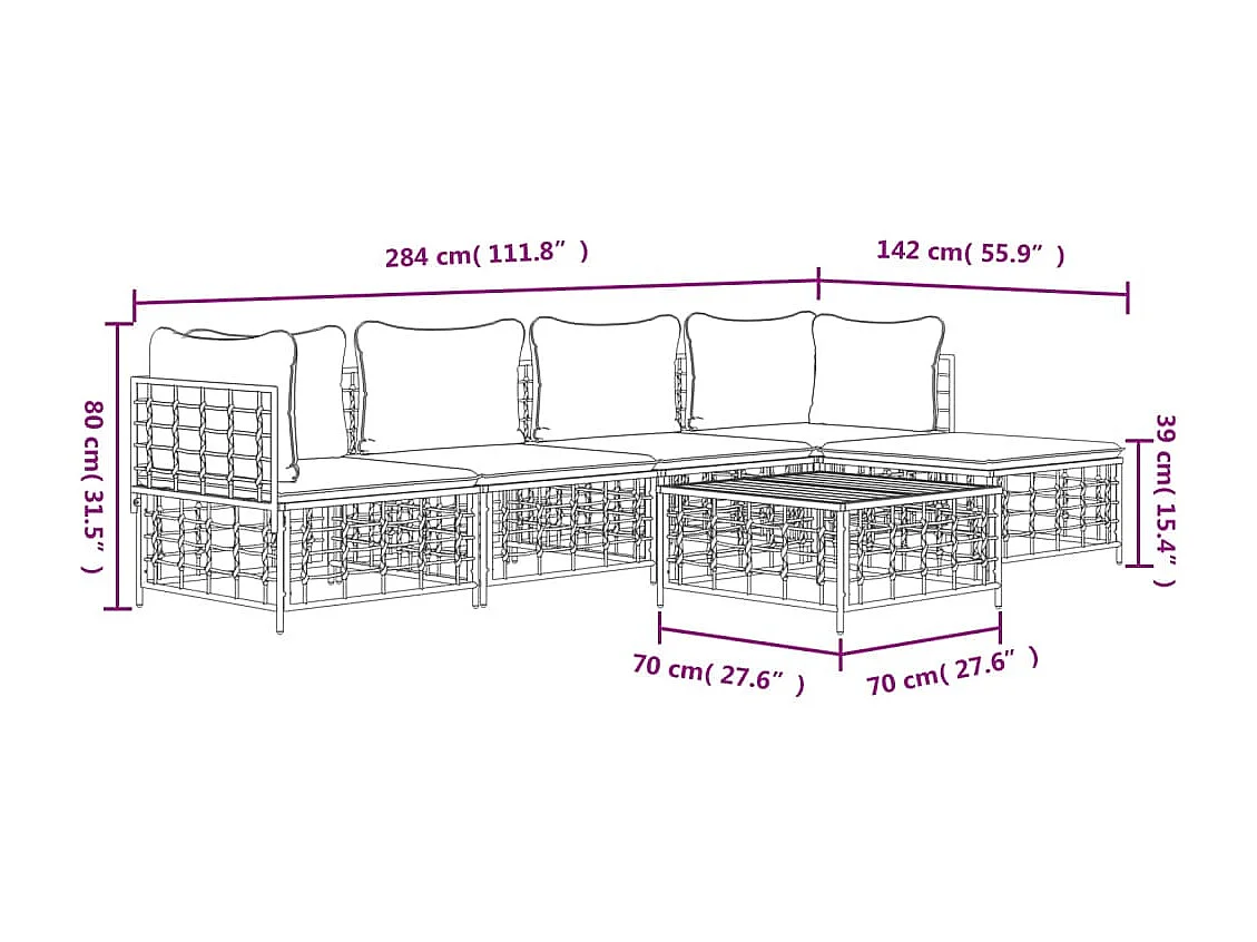 6 stuks tuinmeubelen met antraciet geweven harskussens