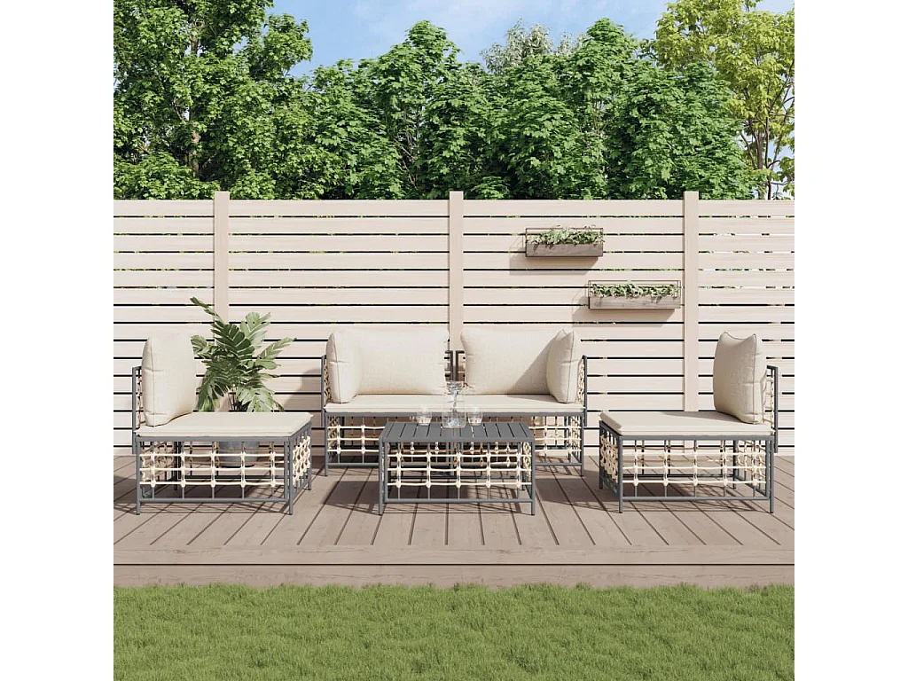 5 peças de móveis de jardim com almofadas de resina tecida antracite