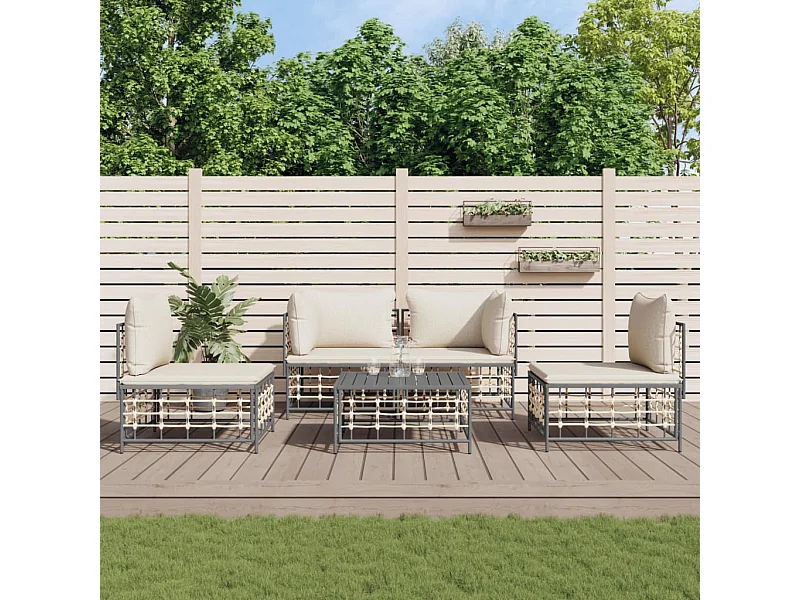 Muebles de jardín de 5 piezas con cojines de resina tejida antracita.