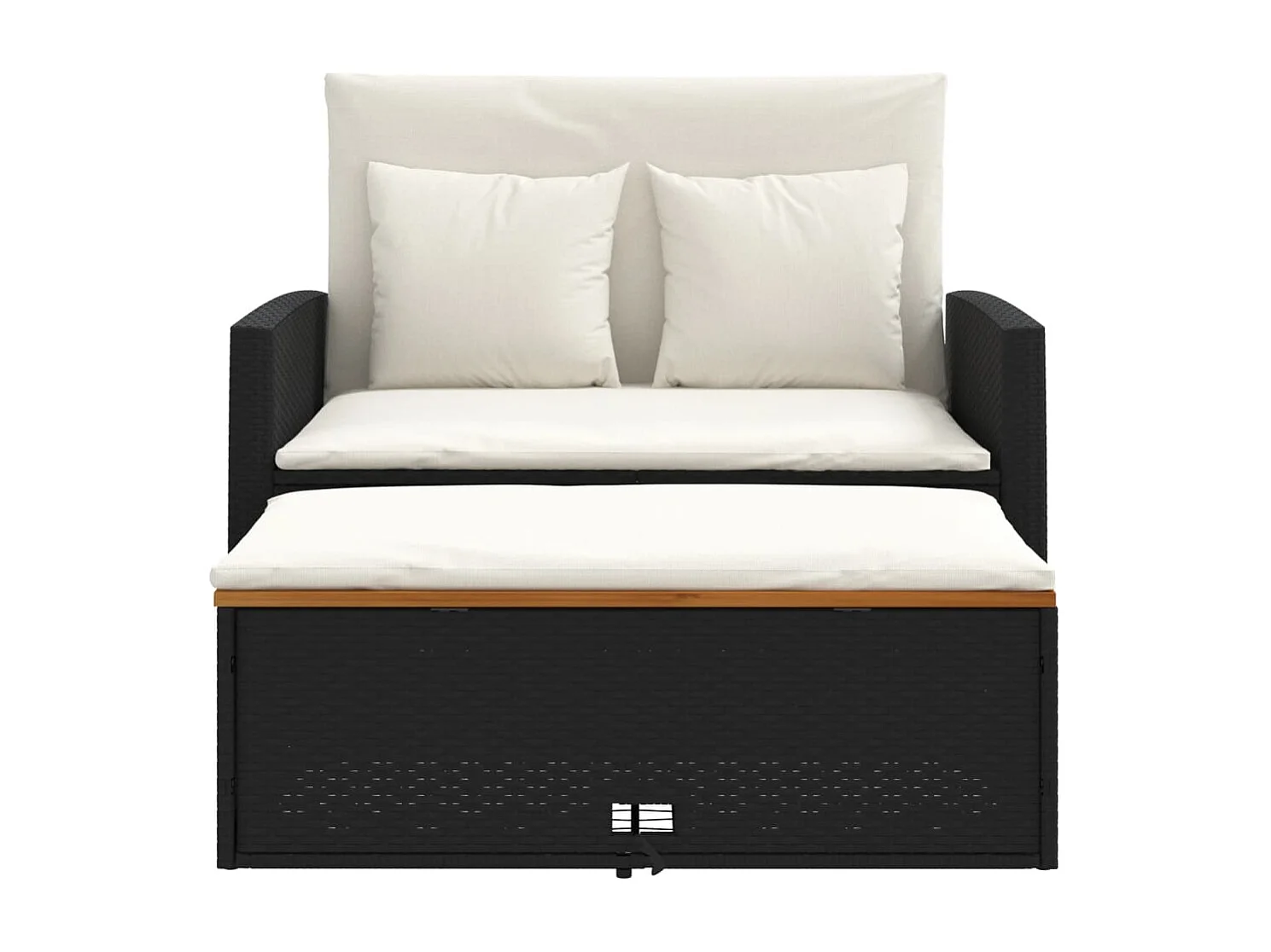 2-zits tuinbank met zwarte geweven hars- en acaciakussens