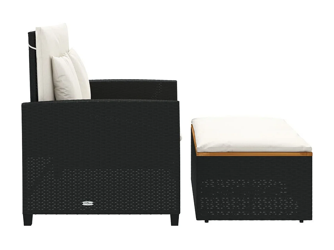 2-zits tuinbank met zwarte geweven hars- en acaciakussens