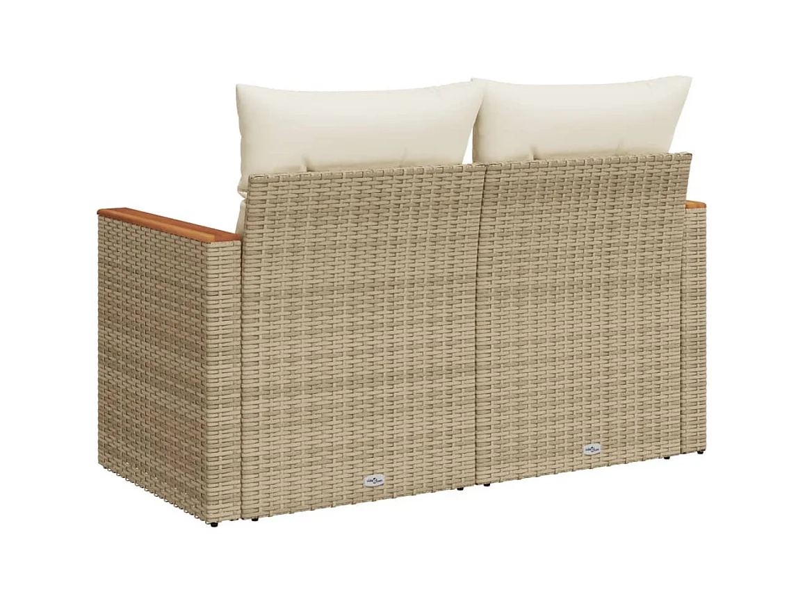 Canapé de jardin avec coussins 2 places beige résine tressée