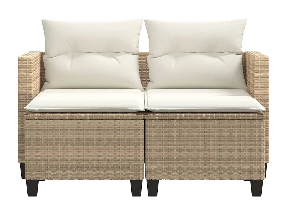 Divano da giardino a 2 posti con sgabelli in resina intrecciata beige
