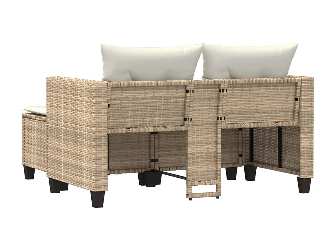 Divano da giardino a 2 posti con sgabelli in resina intrecciata beige