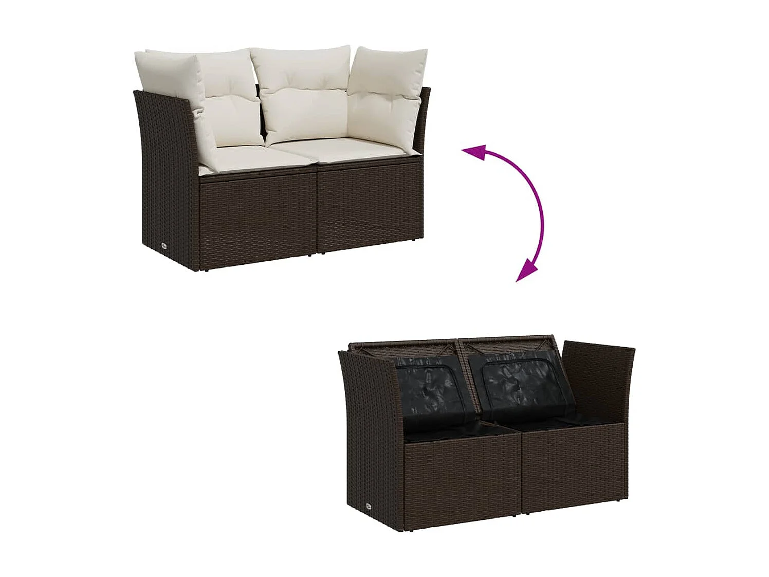 Canapé de jardin avec coussins 2 places marron résine tressée