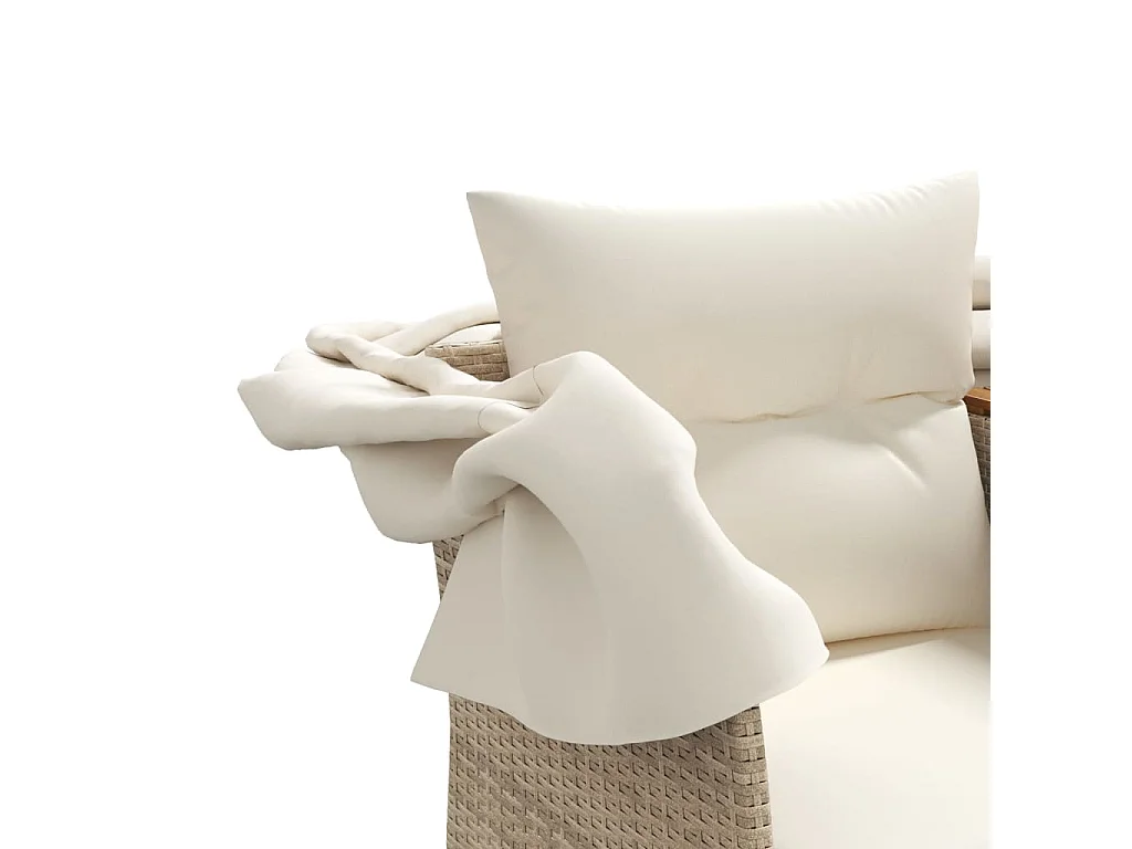 Canapé de jardin 2 places avec auvent et tabourets beige rotin